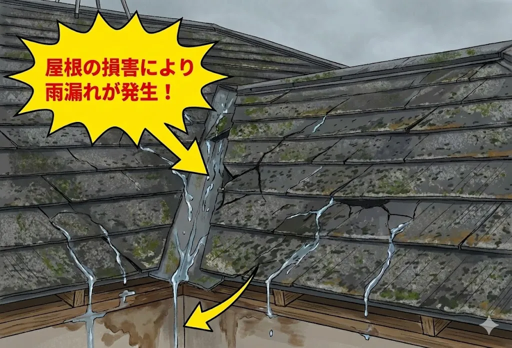 屋根の損害により雨漏れが発生